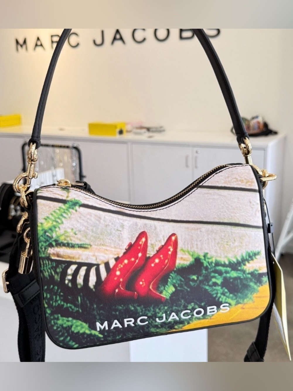 Marc Jacobs Printed Shoulder Bag with Red Shoe Motif